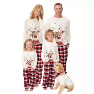 Christmas Red Pyjamas Pajamas Xmas Family Matching Sleepwear Tops Pants PJs Sets - Picture 1 of 6