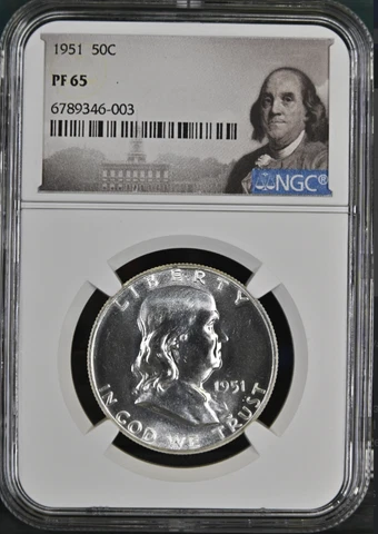 1951 Proof Franklin Half Dollar - NGC PF 65 Benjamin Franklin Label Cover