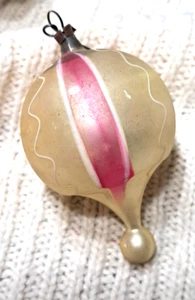Antique W. Germany Mercury Glass Christmas Ornament Gold Pink White Top Teardrop - Picture 1 of 8