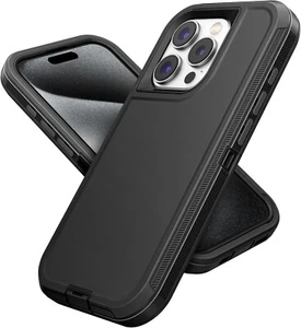 Phone Case Heavy Duty Shockproof Cover For Apple iPhone 15 Pro Max Black - Picture 1 of 6