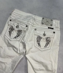 Miss Me White Denim Capri Jeans Sequin Angel Wings Women's Size 28 Grunge Y2K - Foto 1 di 8