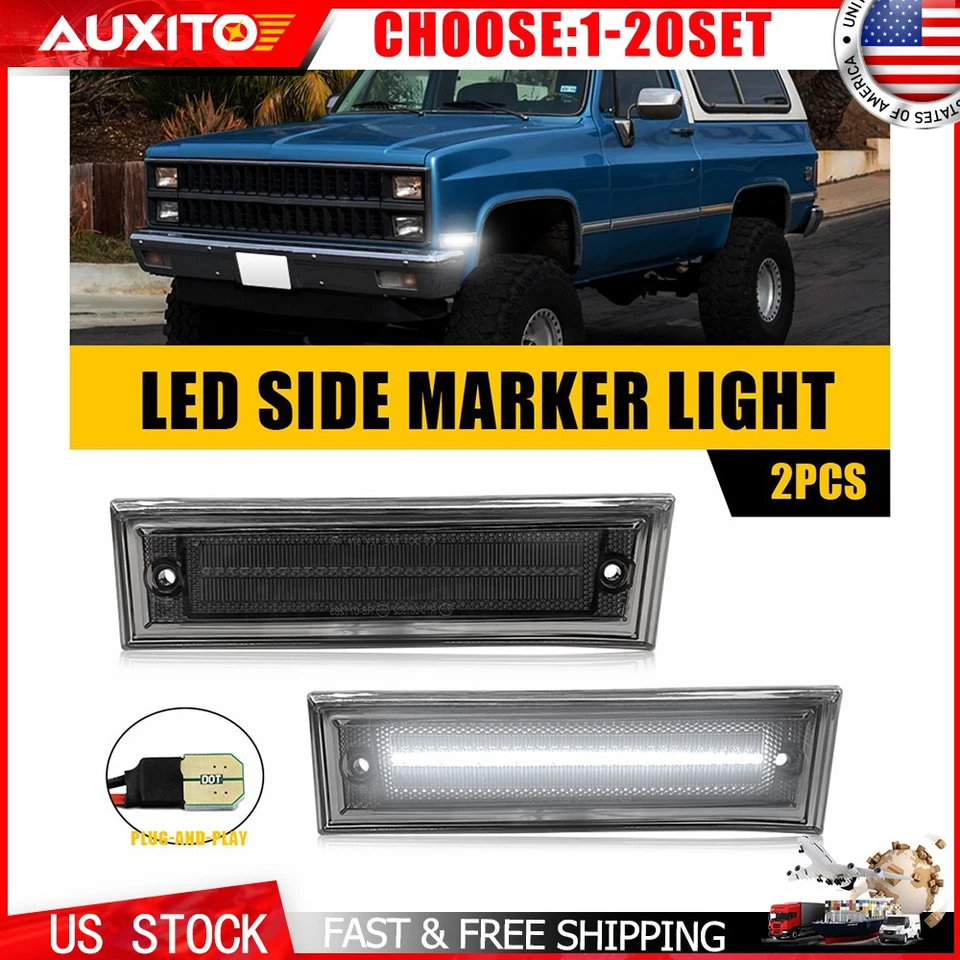 Luz de marcador lateral LED blanca con lente de humo para 81-91 Chevrolet C10 C20 C30 GMC 2-10X Foto 1 de 4