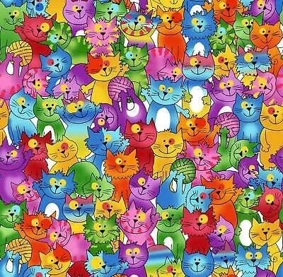 OASIS FABRICS Fun Flannel Crazy Cats White