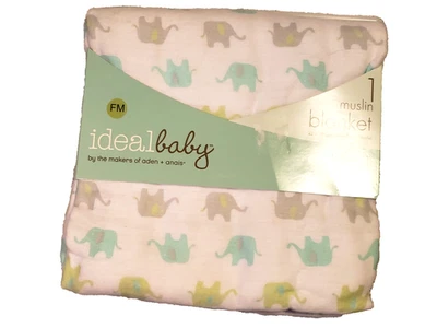 Manta Bebé Ideal Tres Capas 42" X 42" Elefantes Muselina Adén y Anais Nueva Foto 1 de 4