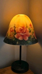 Paralume lampada vintage a forma di campana in vetro dipinto al rovescio rose e fiori selvatici 10" - Foto 1 di 12