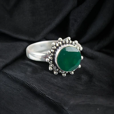 Anello regalo donna in argento sterling 925 con gemma onice verde... - Immagine 1 di 2