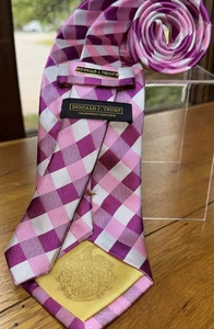 DONALD J. TRUMP Signature Pink Plaid Extra Long 66"L X 3 5/8"W 100% Silk Tie - Picture 1 of 5