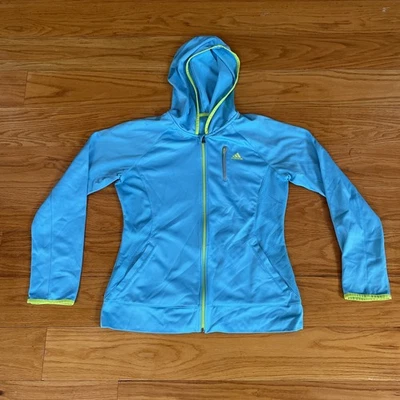 Sudadera con Capucha Mujer Grande Adidas Azul y Verde Cremallera Completa Manga Larga Atlética Foto 1 de 4