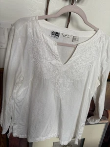 Edward 100 % irisches Leinen Tunika Top weiß mit elfenbeinfarbener & elfenbeinfarbener Stickerei - Bild 1 von 12