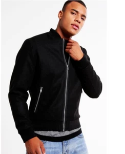 Jack & Jones Men's Jcowool Bomber Jacket ,Wool Blend ,Black Size L - Picture 1 of 12