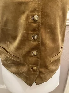 Vintage Woolea Suede Leather Waistcoat Size 12 - Gold Lining - Picture 1 of 7