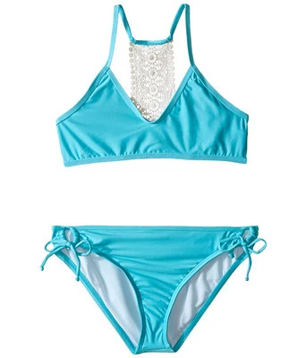 ELLA MOSS NIÑA STELLA BRALETTE CROCHET BIKINI NATACIÓN CONJUNTO DE 2 PIEZAS AZUL TALLA 12 NUEVO $64 Foto 1 de 2