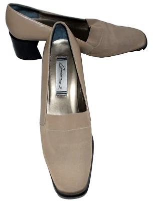 Zapatos de salón Caressa de cuero topo tela grosgrain tacones gruesos para mujer talla 10 M nuevos sin caja Foto 1 de 4