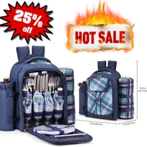 4 Person Picnic Camping Backpack w/ Waterproof Rug, Bottle Holder & Accessories - Picture 1 of 24
