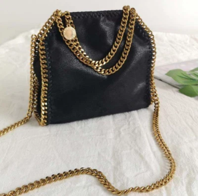 Stella McCartney Falabella Tiny Shoulder Bag Chain Gold Tote Bag Black Outlet - Image 1 of 4