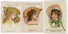 Amidon de maïs NIAGARA 3 cartes à échanger victoriennes jolies femmes grandes feuilles années 1880