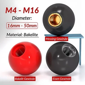 M4 M5 M6 M8 - M16 Threaded Insert Bakelite Plastic Ball Machine Handle Knob Ball - Picture 1 of 13