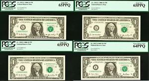 2001 $1 Federal Reserve Note PCGS 65PPQ Four Fancy Same Serial Number 30003333 - Picture 1 of 9