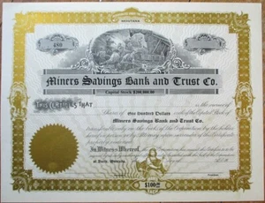 Butte, MT 1910 Certificado de Acciones Mineras, Banco de Ahorros y Fideicomiso Mineros, Montana - Imagen 1 de 1