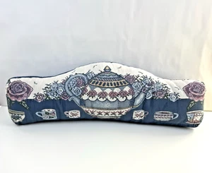 Vintage Tapestry Pillow Bolster 33" x 7" Floral Teapot & Tea Cups - Picture 1 of 7