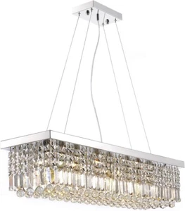 Crystal Chandelier L 39.4 In 8 Light Chrome Pendant Island Dining Kitchen - Picture 1 of 8