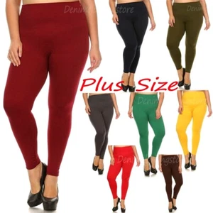 PLUS SIZE WOMEN TUMMY TUCK HIGH WAIST FLEECE THICK LINED WINTER LEGGINGS SOLID - Picture 1 of 6
