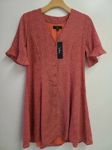 Lulu's Red White GEO Print V-Neck Button Down Short Sleeve Casual Dress NEW Sz S - Picture 1 of 5