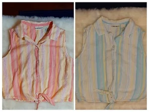 Cherokee size L 10 12 pastel pink blue striped girls sleeveless school clothes b - Picture 1 of 7
