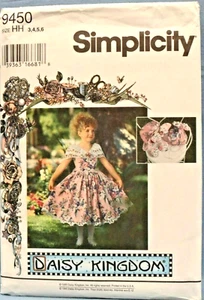 SIMPLICITY PATTERN 9450 DRESS HAT PURSE BOW GIRLS SIZES 3 4 5 6 UNCUT VINTAGE - Picture 1 of 2