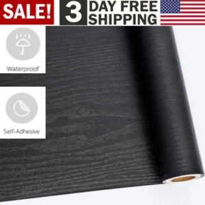 Black Wood Grain Wallpaper Contact Paper Peel And Stick Self Adhesive Vinyl Wrap - Picture 1 of 10