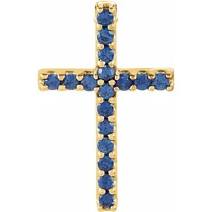 Colgante pequeña cruz de zafiro azul natural en oro amarillo 14 K - Imagen 1 de 2