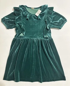 J. Crew Crewcuts Girl’s Ruffle-Collar Velvet Dress Green Size 12 Style BT656 - Picture 1 of 8