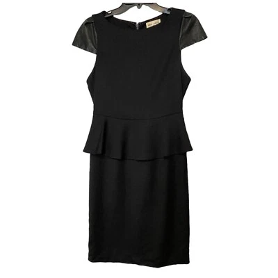 Alice & Olivia совок работает черный пеплум платье Sz 4 кожаный крышка рукав готический - Изображение 1 из 4