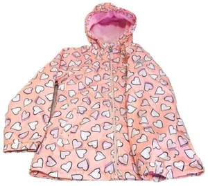Girls OshKosh B'gosh Pink White Lavender Hearts Hooded Raincoat 6X 2 Pockets - Picture 1 of 7