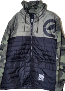 Ecko Unltd Men's Olive & Black Puffer Hoodie Jacket Zip Up Long Sleeve - Picture 1 of 5
