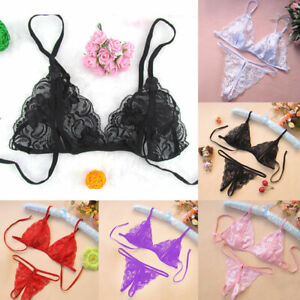 Women's Sleepwear Bra+Underwear Bikini See Through Crotchless Glamour Lingerie