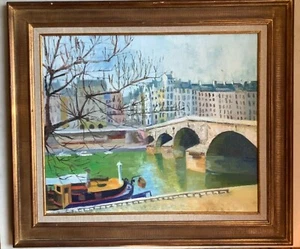 Antique French - Oil Canvas Painting - The Seine in Paris - Picture 1 of 8
