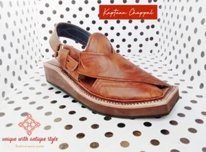 US 7,10 TRIPLE SOLE MEN'S HANDMADE BROWN LEATHER PESHAWARI CHAPPEL - Picture 1 of 8