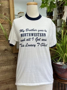 NOS Northwestern L Stedman Sport T Shirt Ringer Vintage Grafica Pessima Bianco Blu - Foto 1 di 6