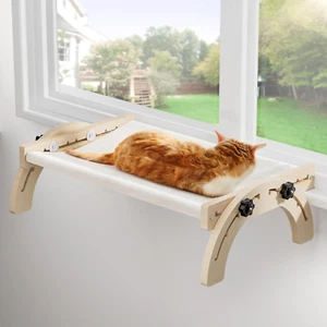 Cat Window Perch Hammock Bed Adjust 50LB Bearing Wood Frame w/Washable Cushion - Picture 1 of 11