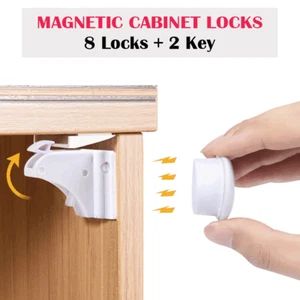 8 Pack Baby Safety Latches Cupboard Lock Invisible Child Magnetic Cabinet Locks - Picture 1 of 9