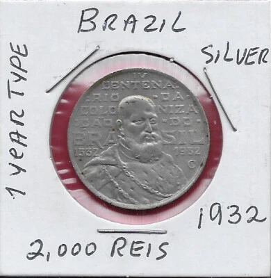BRAZIL 2,000 REIS 1932 1 YEAR TYPE,400th ANNIVERSARY OF COLONIZATION,SERIE:VICEN - Image 1 of 2