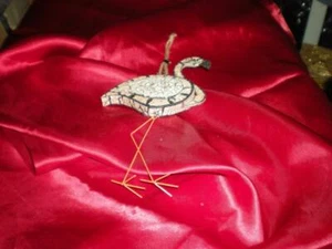 TROPICAL CHRISTMAS COASTAL UNIQUE PINK FLAMINGO ORNAMENT CRACKEL FINISH GLITTER - Picture 1 of 7