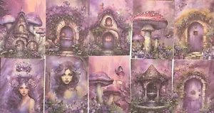 10 Fantasy Purple Fairy Door Garden Scrapbook Craft Paper Junk Journal 4x6 - Picture 1 of 2
