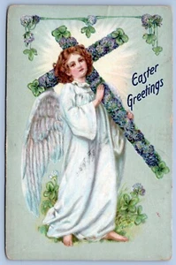 Postal de Raphael Tuck c1908 saludos de pascua ángel lleva cruz #C12 - Imagen 1 de 2