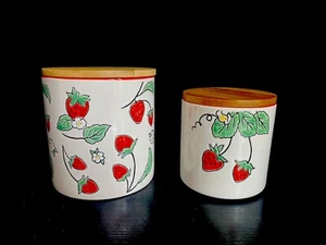 Spectrum Designz Strawberry Fields Red Polka Dot Jar Canister 4” & 5”w/ Wood Lid - Picture 1 of 10
