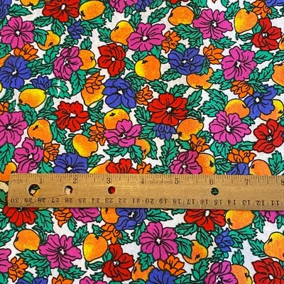 2 YD Vintage Floral Fruit Knit Fabric 1980s 90s Vintage - Image 1 of 4