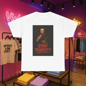 Stay Thirsty Unisex Heavy Cotton Tee | Casual Graphic T-Shirt, Gift for Friends - Picture 1 of 25