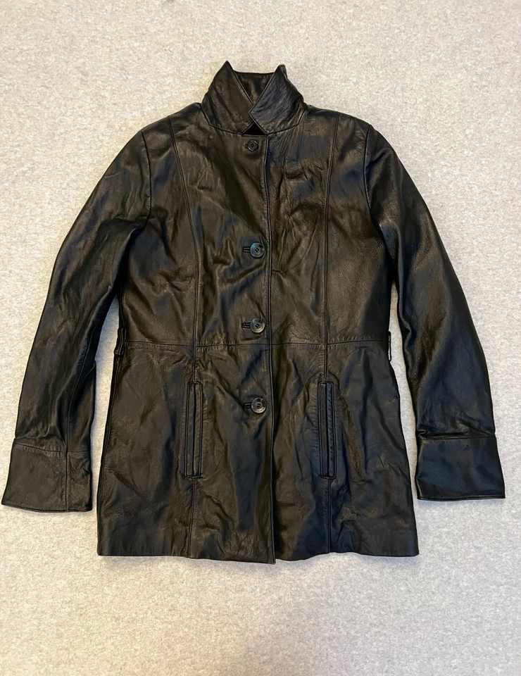 Chaqueta de Cuero Wilson’s Para Mujer Mediana Negra Aislante Botón Frontal Abrigo Elegante Foto 1 de 4