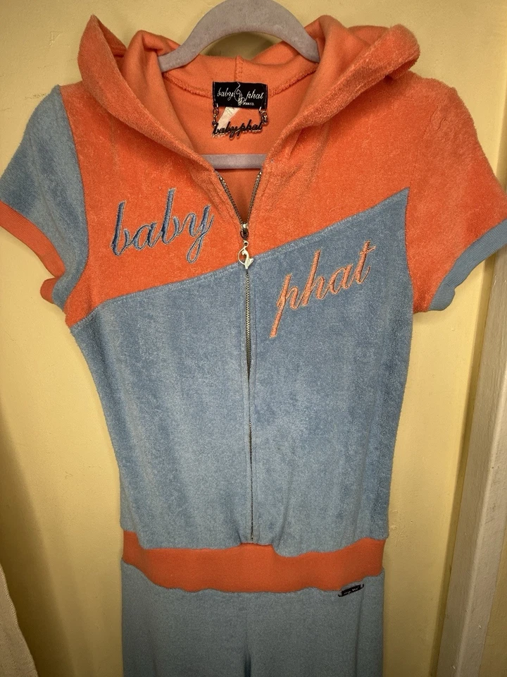 Mono Mameluco Y2K Baby Phat Naranja Azul Terry Talla Pequeña Ropa de Calle Raro Foto 1 de 4